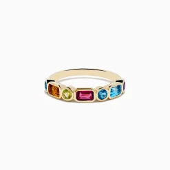 Rings|Effy Jewelry Mosaic 14K Yellow Gold Multi Color Gemstone Bezel Ring