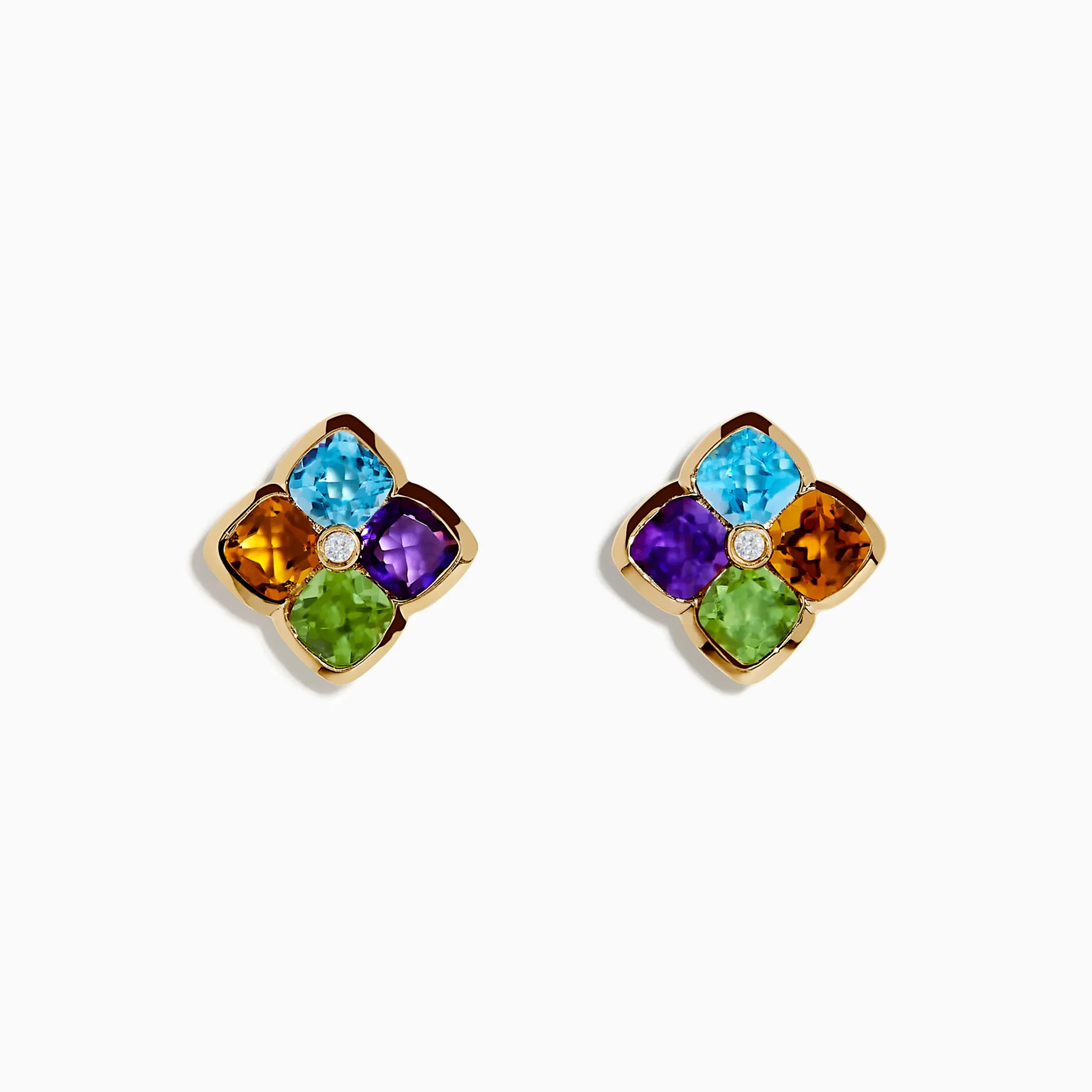 Earrings|Effy Jewelry Mosaic 14K Yellow Gold Multi Color Gemstones and Diamond Earrings