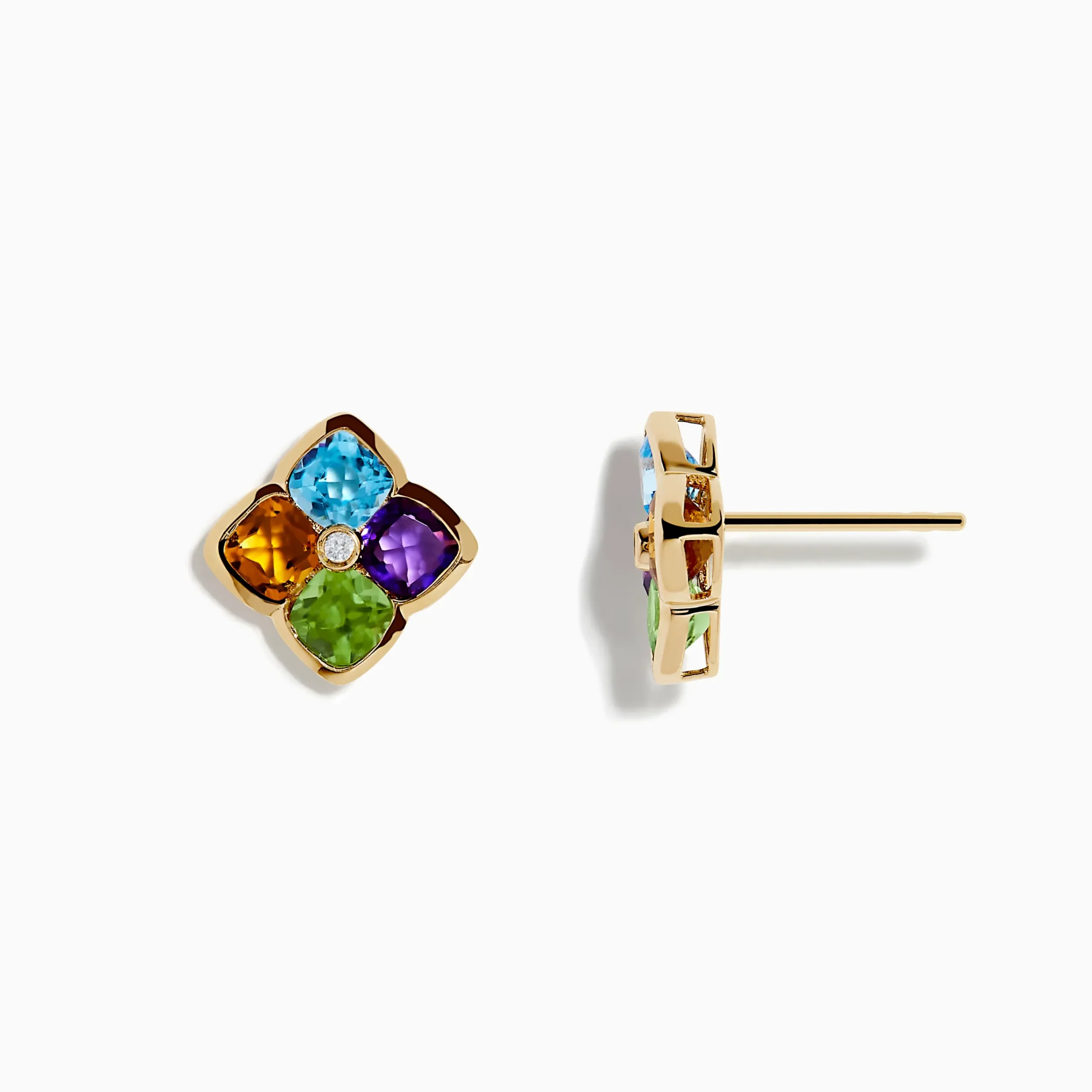 Earrings|Effy Jewelry Mosaic 14K Yellow Gold Multi Color Gemstones and Diamond Earrings