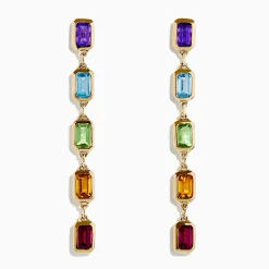 Earrings|Effy Jewelry Mosaic 14K Yellow Gold Multi Color Linear Drop Earrings
