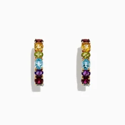 Earrings|Effy Jewelry Mosaic 14K Yellow Gold Multi Gemstone Hoop Earrings, 4.05 TCW