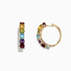 Earrings|Effy Jewelry Mosaic 14K Yellow Gold Multi Gemstone Hoop Earrings, 4.05 TCW
