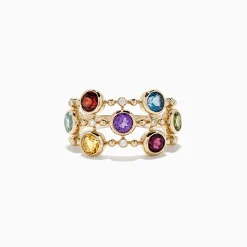 Rings|Effy Jewelry Mosaic 14K Yellow Gold Multi Gemstone and Diamond Ring, 2.31 TCW