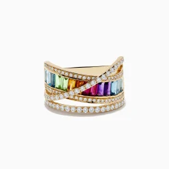 Rings|Effy Jewelry Mosaic 14K Yellow Gold Semi Precious and Diamond Crossover Ring