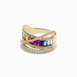 Rings|Effy Jewelry Mosaic 14K Yellow Gold Semi Precious and Diamond Crossover Ring