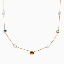 Necklaces & Pendants|Effy Jewelry Mosaic 14K Yellow Multi Color Gemstone and Fresh Water Pearl Station Necklace