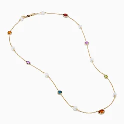 Necklaces & Pendants|Effy Jewelry Mosaic 14K Yellow Multi Color Gemstone and Fresh Water Pearl Station Necklace