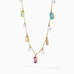 Necklaces & Pendants|Effy Jewelry Mosaic 14K Yellow Multi Color Gemstone Freshwater Pearl and Diamond Necklace