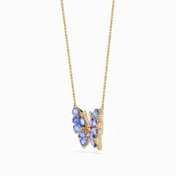 Necklaces & Pendants|Effy Jewelry Nahla 14K Yellow Gold Tanzanite and Diamond Butterfly Necklace