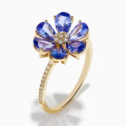 Rings|Effy Jewelry Nahla 14K Yellow Gold Tanzanite and Diamond Flower Ring