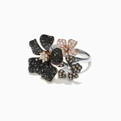 Rings|Effy Jewelry Nature 14K Gold Black, Espresso u0026 White Diamond Flower Ring, 2.04 TCW
