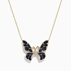 Necklaces & Pendants|Effy Jewelry Nature 14K Gold Blue Sapphire and Diamond Butterfly Necklace
