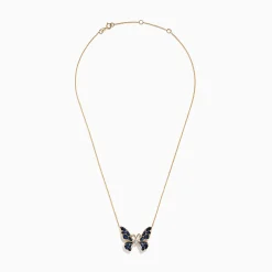 Necklaces & Pendants|Effy Jewelry Nature 14K Gold Blue Sapphire and Diamond Butterfly Necklace