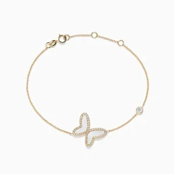 Bracelets|BH Multi Nature 14K Gold Mother of Pearl u0026 Diamond Butterfly Bracelet, 0.03 TCW