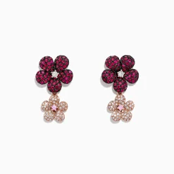 Earrings|Effy Jewelry Nature 14K Gold Ruby, Sapphire u0026 Diamond Flowers Earrings, 1.80 TCW