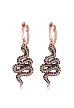 Earrings|Effy Jewelry Nature 14K Rose Gold Espresso and White Diamond Snake Earrings, 1.57 TCW