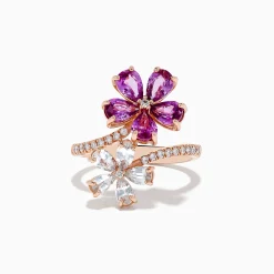 Rings|Effy Jewelry Nature 14k Rose Gold Pink and White Sapphire Flower Diamond ring