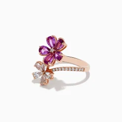 Rings|Effy Jewelry Nature 14k Rose Gold Pink and White Sapphire Flower Diamond ring