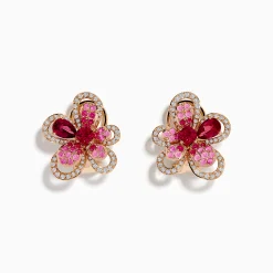 Earrings|Effy Jewelry Nature 14K Rose Gold Pink Sapphire, Rhodolite and Diamond Flower Earrings