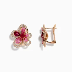 Earrings|Effy Jewelry Nature 14K Rose Gold Pink Sapphire, Rhodolite and Diamond Flower Earrings