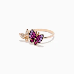 Rings|Effy Jewelry Nature 14K Rose Gold Pink Sapphire and Diamond Butterfly Ring