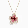 Necklaces & Pendants|Effy Jewelry Nature 14K Rose Gold Rhodolite Pink Sapphire and Diamond Flower Pendant