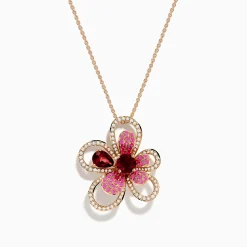 Necklaces & Pendants|Effy Jewelry Nature 14K Rose Gold Rhodolite Pink Sapphire and Diamond Flower Pendant