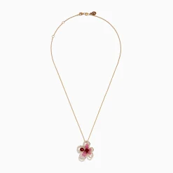 Necklaces & Pendants|Effy Jewelry Nature 14K Rose Gold Rhodolite Pink Sapphire and Diamond Flower Pendant
