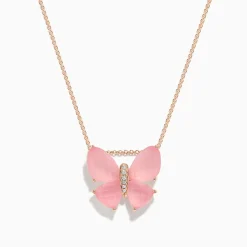 Necklaces & Pendants|BH Multi Nature 14K Rose Gold Rose Quartz and Diamond Butterfly Pendant