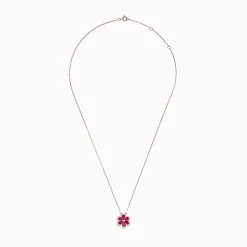 Necklaces & Pendants|BH Multi Nature 14K Rose Gold Ruby and Diamond Flower Necklace, 1.91 TCW