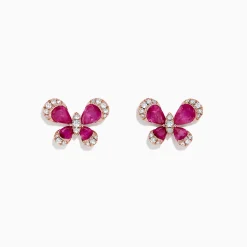 Earrings|BH Multi Nature 14K Rose Gold Ruby and Diamond Butterfly Earrings, 2.44 TCW