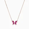 Necklaces & Pendants|BH Multi Nature 14K Rose Gold Ruby and Diamond Butterfly Necklace, 1.62 TCW