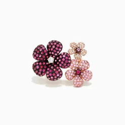 Rings|Effy Jewelry Nature 14K Rose Gold Sapphire, Ruby u0026 Diamond Flower Ring, 3.45 TCW