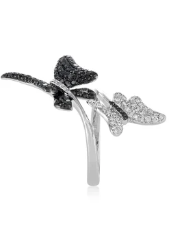 Rings|Effy Jewelry Nature 14K White Gold Black and White Diamond Butterfly Ring, 1.15 TCW