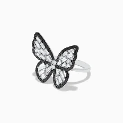 Rings|Effy Jewelry Nature 14K White Gold Black and White Diamond Butterfly Ring
