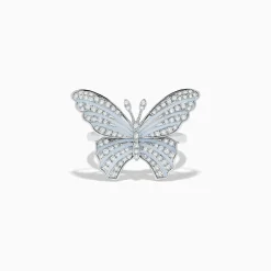 Rings|Effy Jewelry Nature 14K White Gold Diamond with White Enamel Butterfly Ring