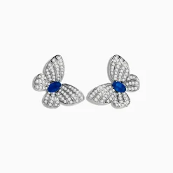 Earrings|Effy Jewelry Nature 14K White Gold Sapphire and Diamond Butterfly Earrings