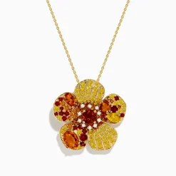 Necklaces & Pendants|Effy Jewelry Nature 14K Yellow Gold Citrine Yellow Sapphire and Diamond Flower Pendant