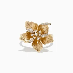 Rings|Effy Jewelry Nature 14K Yellow Gold Diamond Flower Ring, 0.23 TCW