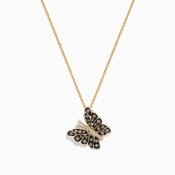 Necklaces & Pendants|Effy Jewelry Nature 14K Yellow Gold Espresso Brown and White Diamond Butterfly Pendant