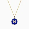 Necklaces & Pendants|Effy Jewelry Nature 14K Yellow Gold Lapis and Diamond Butterfly Pendant