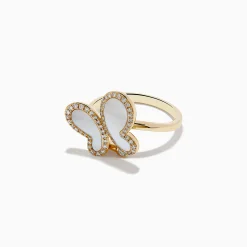 Rings|Effy Jewelry Nature 14K Yellow Gold Mother Of Pearl and Diamond Butterfly Ring