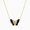 Necklaces & Pendants|Effy Jewelry Nature 14K Yellow Gold Onyx and Diamond Butterfly Necklace