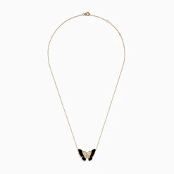 Necklaces & Pendants|Effy Jewelry Nature 14K Yellow Gold Onyx and Diamond Butterfly Necklace