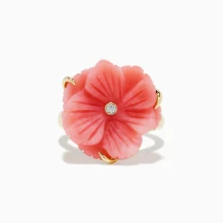 Rings|BH Multi Nature 14K Yellow Gold Pink Opal and Diamond Flower Ring