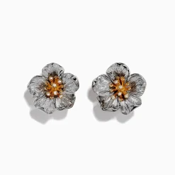 Earrings|BH Multi Nature Sterling Silver u0026 18K Gold Diamond Flower Earrings, 0.04 TCW