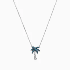 Necklaces & Pendants|Effy Jewelry Novelty 14K Gold Blue u0026 White Diamond Palm Tree Necklace, 0.25 TCW