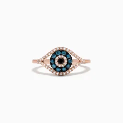 Rings|Effy Jewelry Novelty 14K Gold Blue, White and Black Diamond Evil Eye Ring, 0.37 TCW