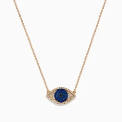Necklaces & Pendants|Effy Jewelry Novelty 14K Rose Gold Blue Sapphire and Diamond Evil Eye Necklace