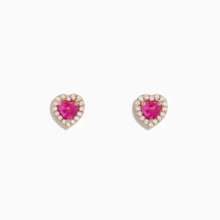 Earrings|Effy Jewelry Novelty 14K Rose Gold Pink Sapphire and Diamond Heart Earrings